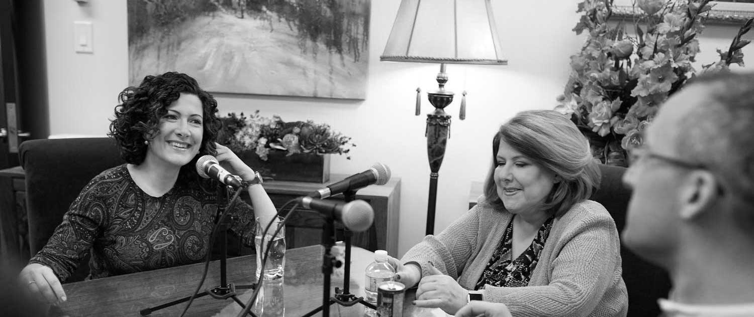 Anne-France, Samantha and Daniel recording the podcast together