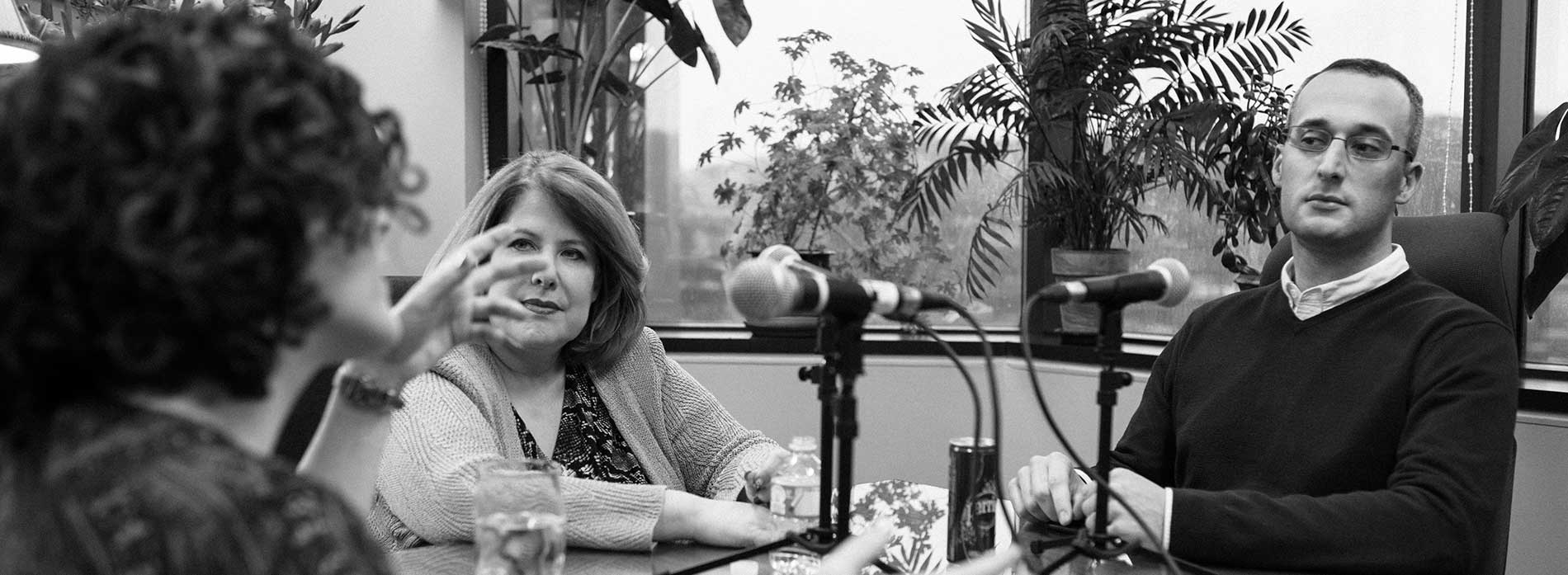 The Goldwaters in conversation around the family table